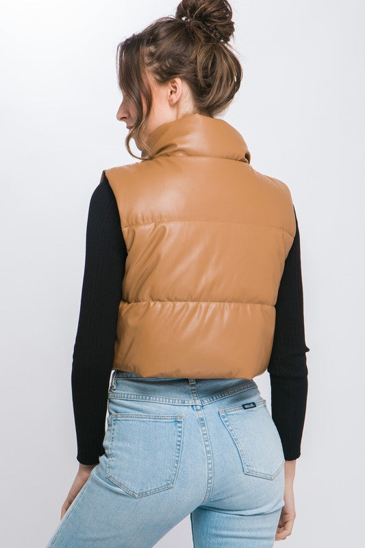 Carlisle Cropped Vegan Leather puffer Vest