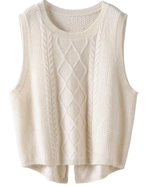 Charlie Cable Knit Backslit Sweater Vest