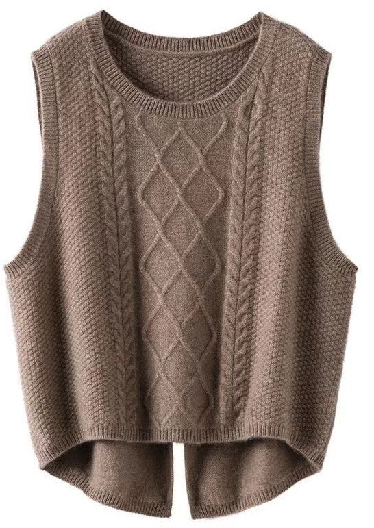 Charlie Cable Knit Backslit Sweater Vest