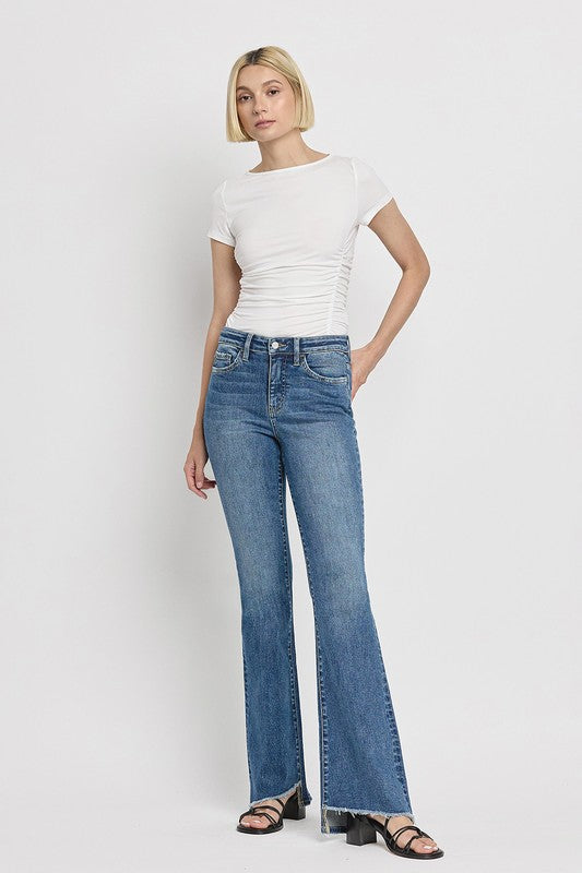 Josie High Rise Slant Hem Flare Jeans