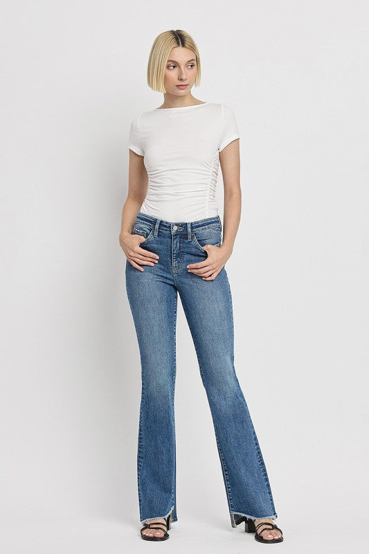 Josie High Rise Slant Hem Flare Jeans