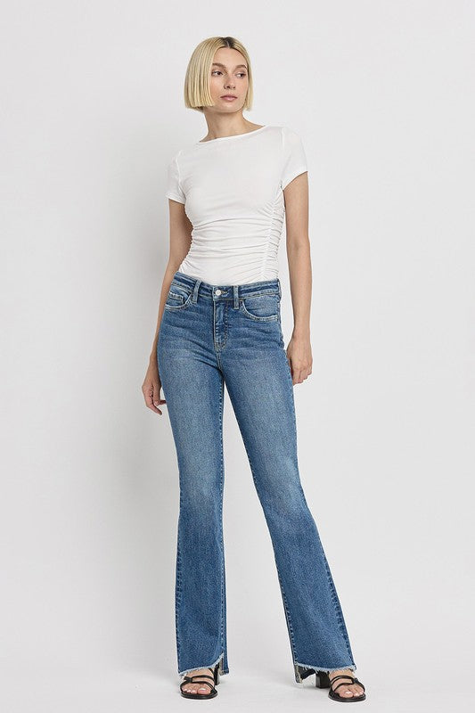 Josie High Rise Slant Hem Flare Jeans