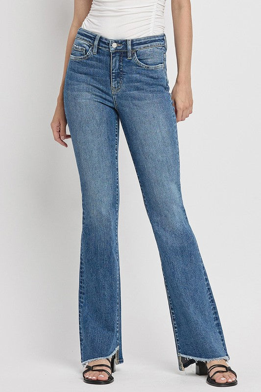 Josie High Rise Slant Hem Flare Jeans