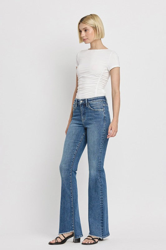 Josie High Rise Slant Hem Flare Jeans